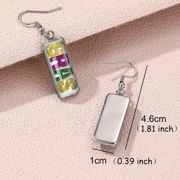 Mardi Gras Geometric Dangle Earrings - Picture 3 of 4